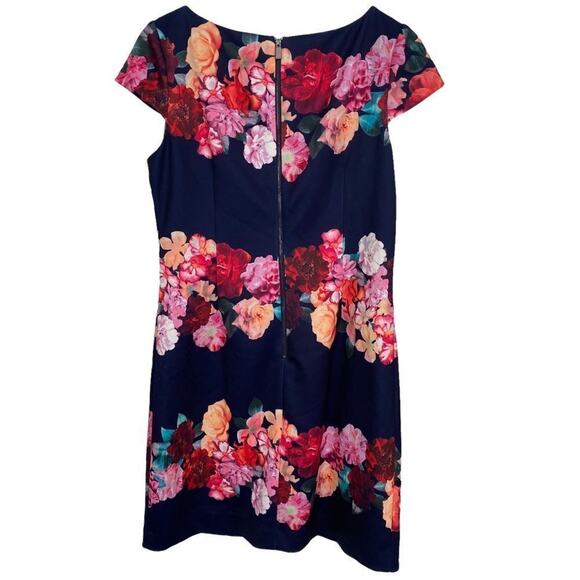 Vince Camuto Dress Women's Navy Floral Cap Sleeve  Knee Length Sz 12 - Picture 4 of 7